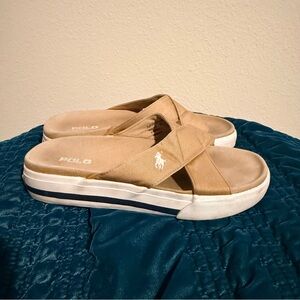 Vintage Polo Ralph Lauren Tan Canvas Slide Sandals size 6